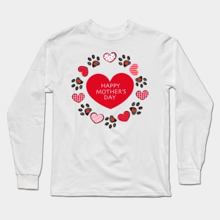 Retro red hearts and doodle paw prints Long Sleeve T-Shirt